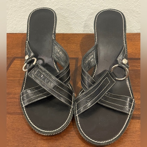 Coach Black Leather Wedge Sandals - Picture 5 of 8